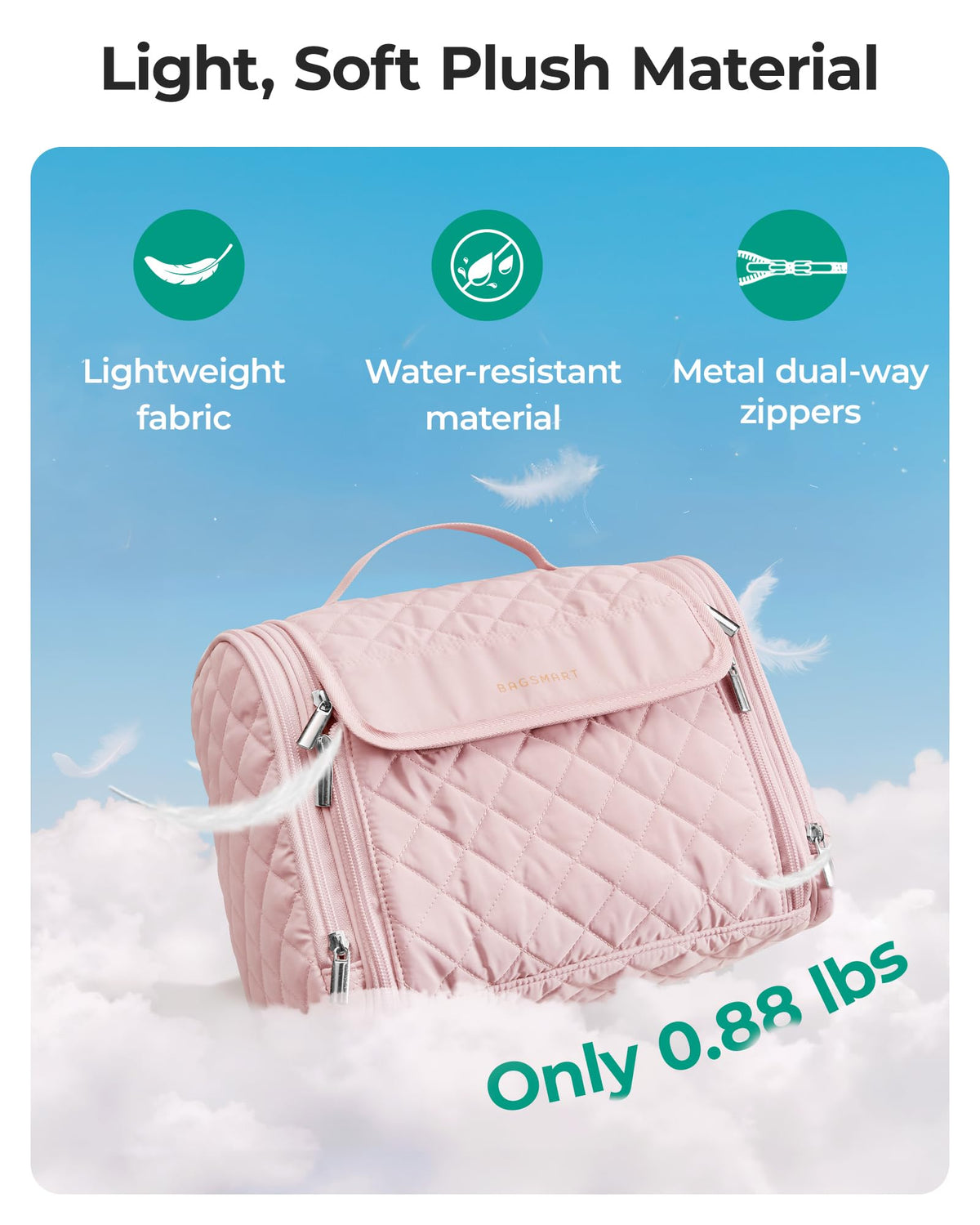 BAGSMART hanging on a towel rail with rotatable hook for hands-free access