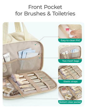 BAGSMART on bathroom counter with toiletries illustrating travel convenience
