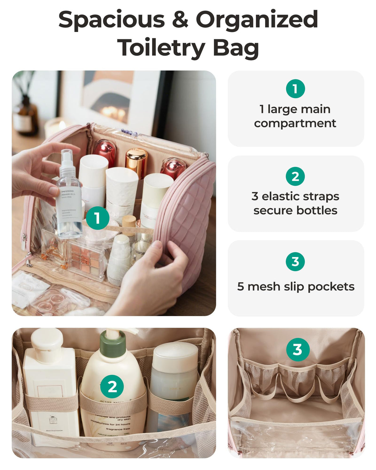 BAGSMART left pocket close-up with brushes protected by stain-resistant lining