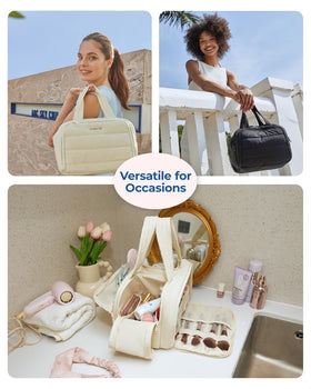 BAGSMART on a bathroom counter staged for travel-ready organization