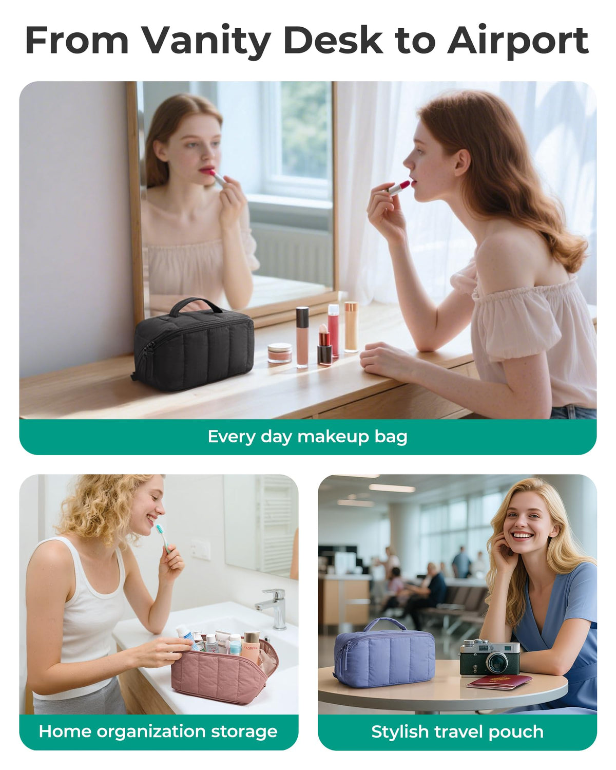 BAGSMART on bathroom vanity demonstrating stylish, organized everyday use
