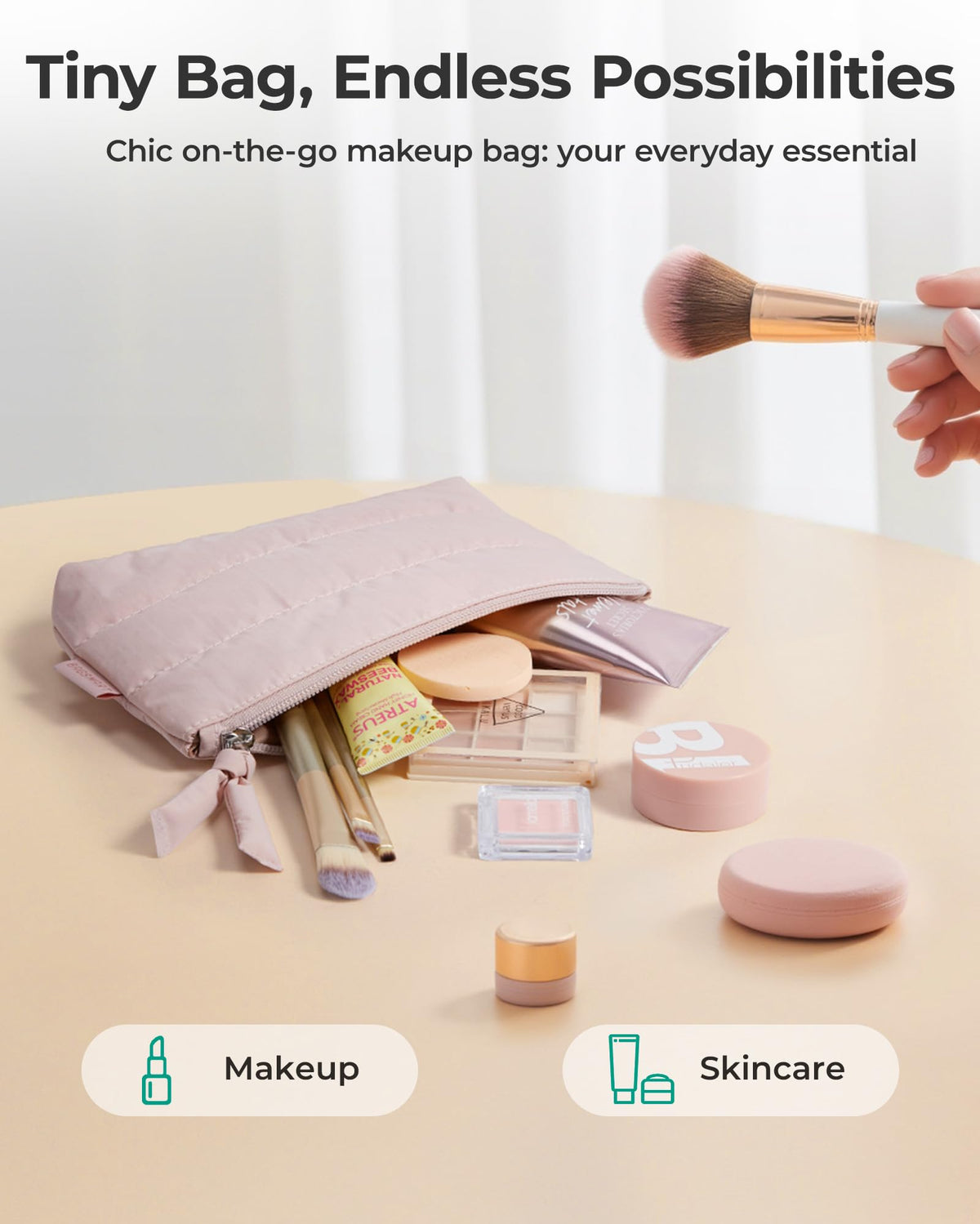 BAGSMART pouch on desk and in purse showing versatile everyday and travel benefit