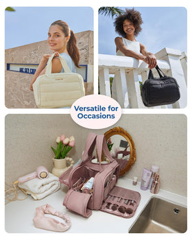 BAGSMART on a travel vanity with toiletries showing stylish, functional use