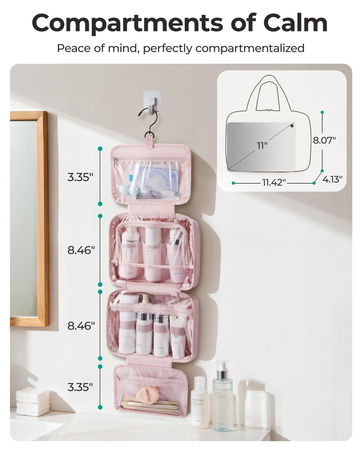 BAGSMART olive wide-open layout displaying compartments for tidy storage