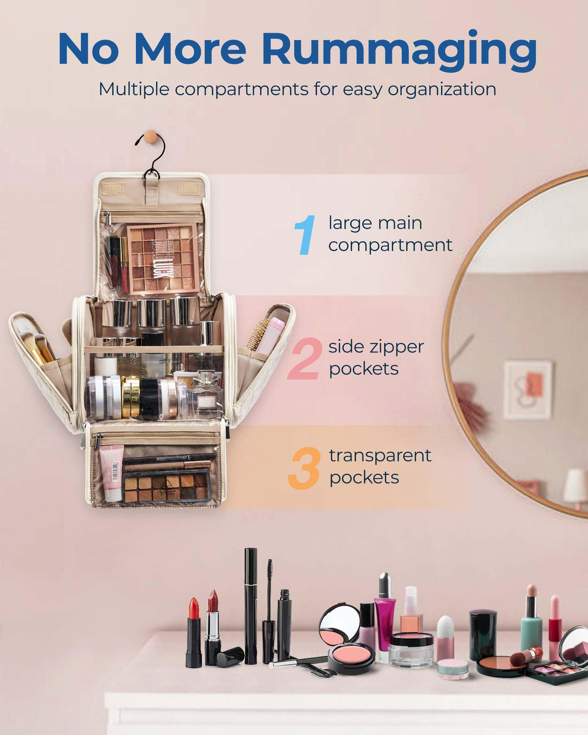 BAGSMART open and hanging with compartments visible for easy access