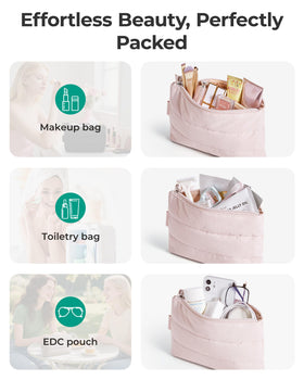 BAGSMART open interior with cosmetics displayed showing organized storage benefit