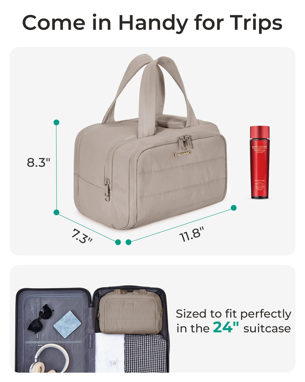 BAGSMART wide-open view revealing four compartments for fast packing and access