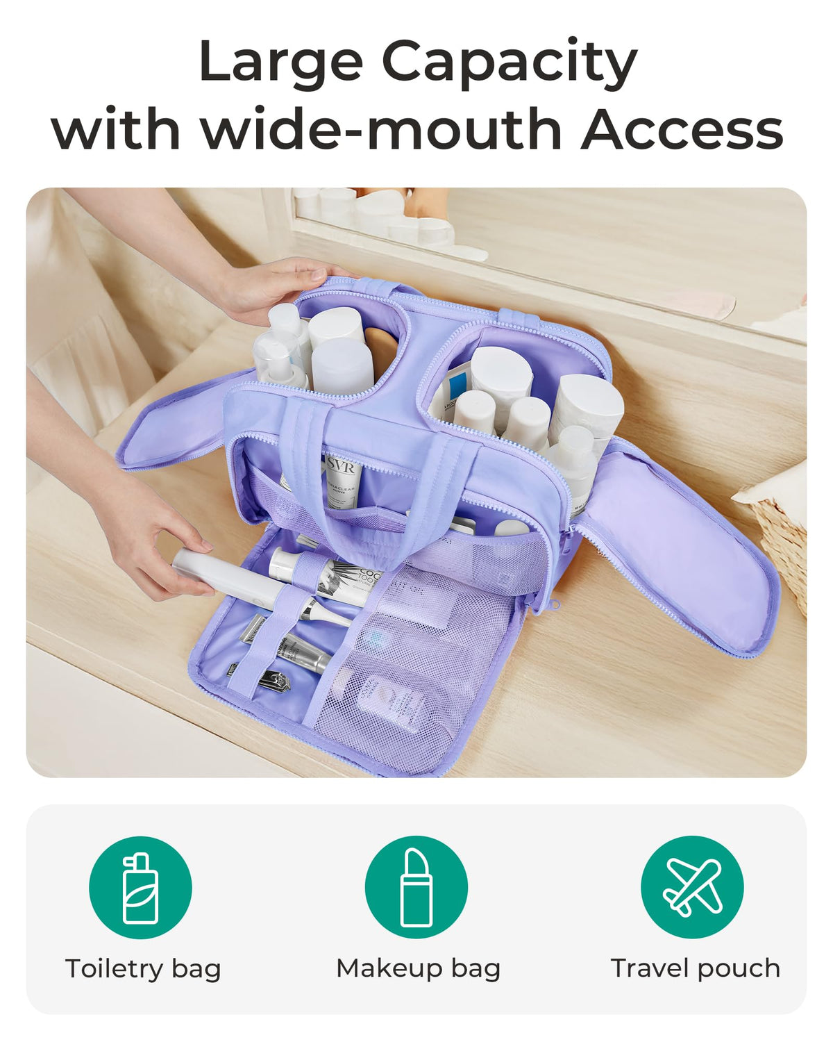 BAGSMART bag opened wide showing four compartments for easy access and organized packing