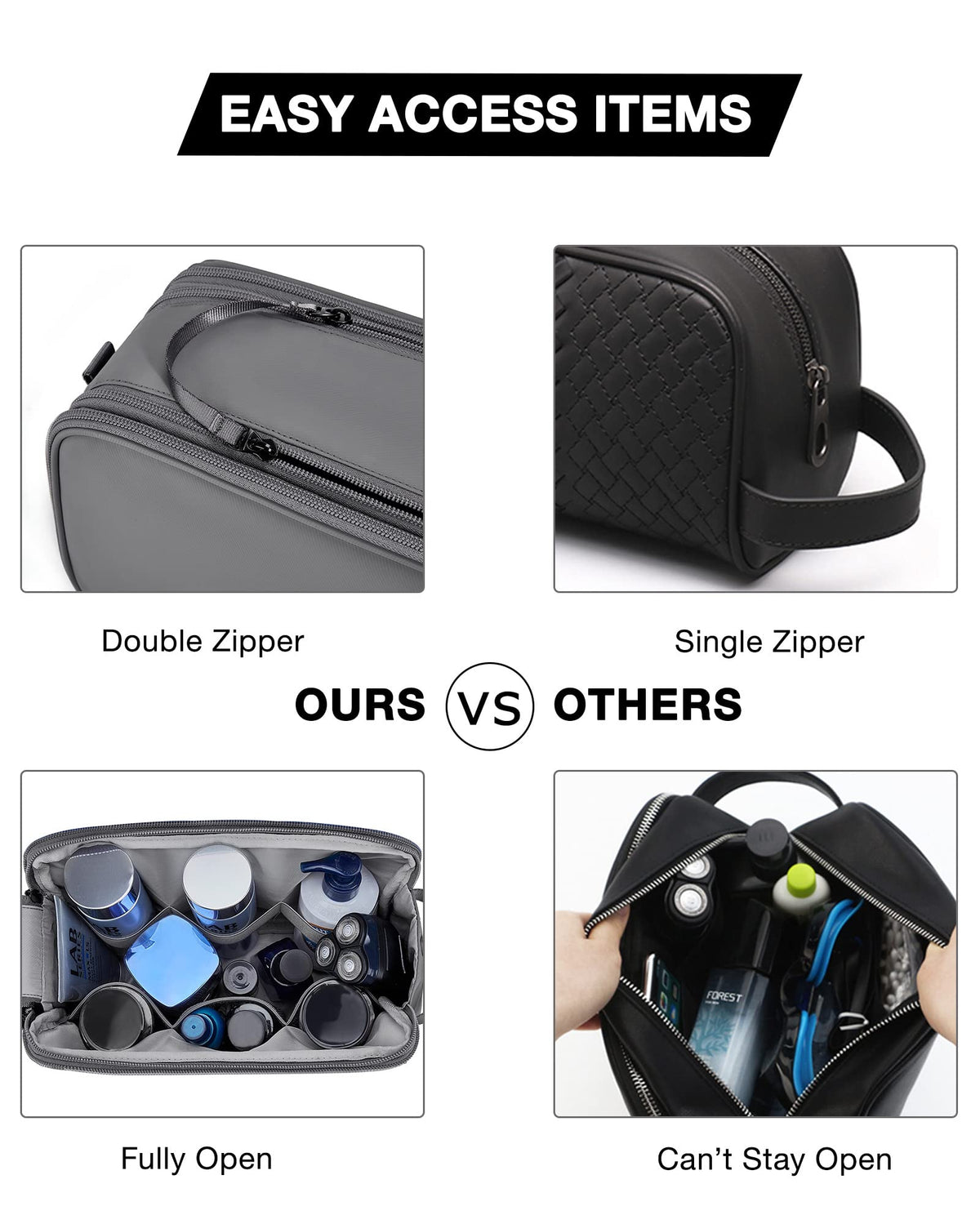 BAGSMART packed with shaving kit and toiletries to maximize travel storage