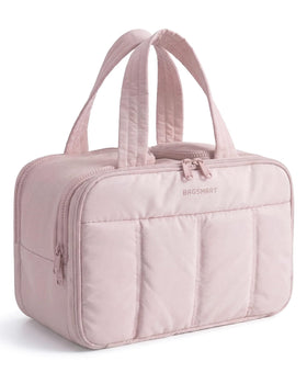 BAGSMART puffy front view showing roomy exterior and pink color, ideal for travel