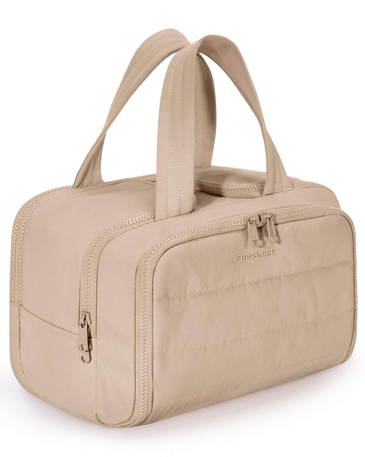 BAGSMART puffy toiletry bag front view showing organized compartments and portability