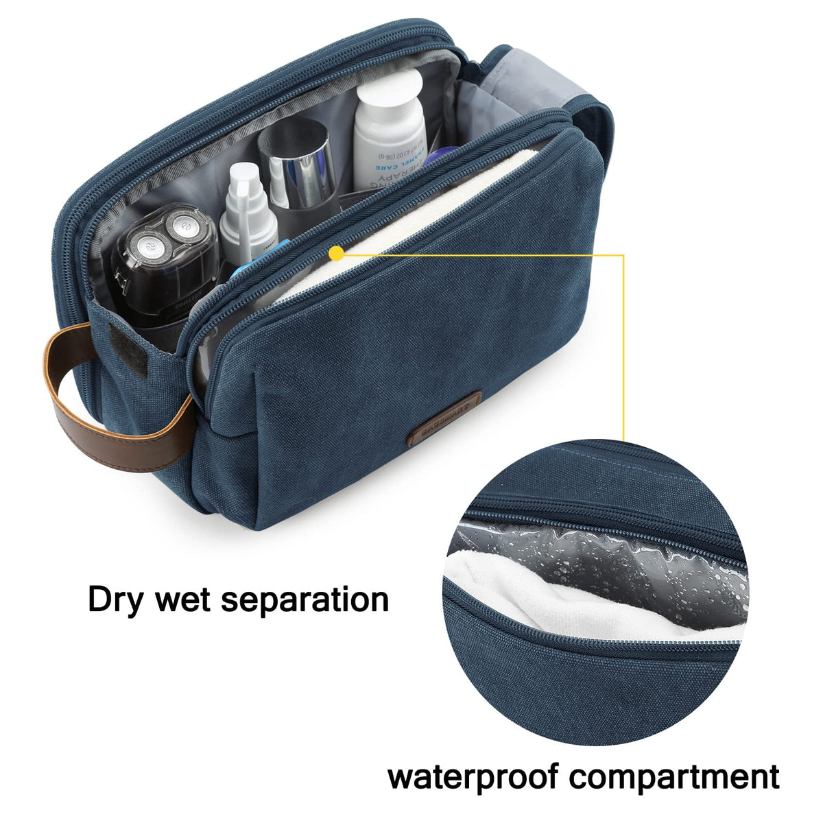 BAGSMART close-up of waterproof PVC wet pocket preventing spills and leaks