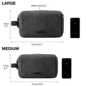 BAGSMART packed toiletry bag next to toiletries showing large size capacity and travel readiness