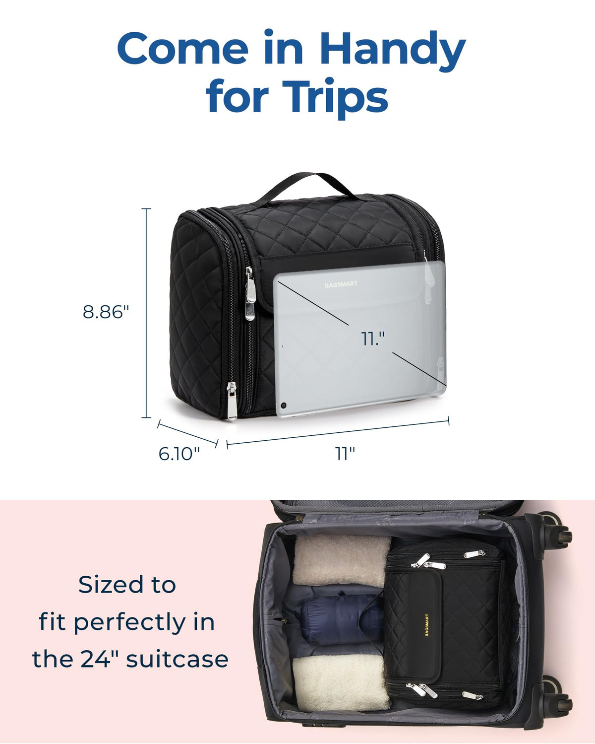 BAGSMART side pocket packed with brushes and tools keeping brushes clean benefit