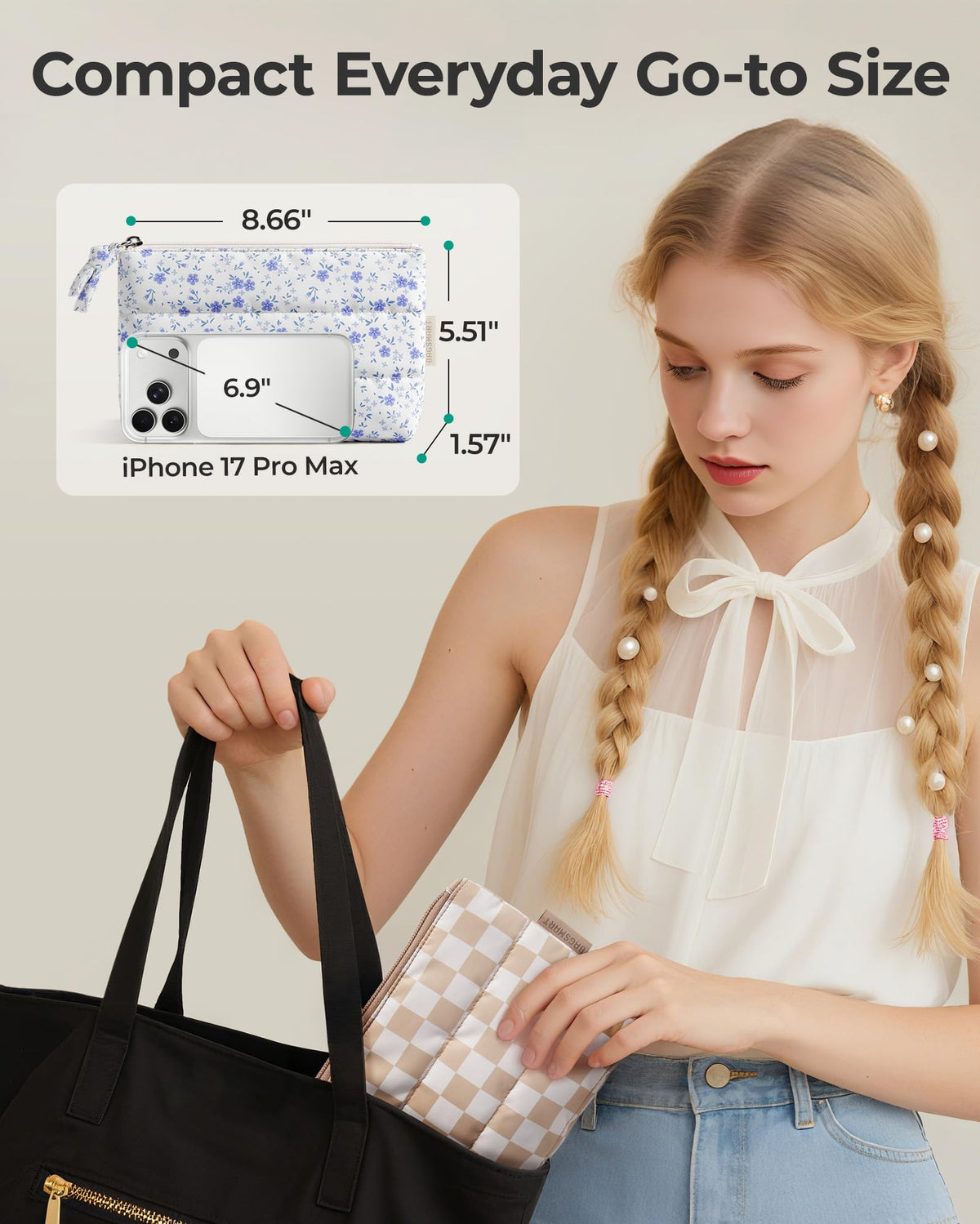 BAGSMART beside a smartphone to show size comparison and travel-ready portability