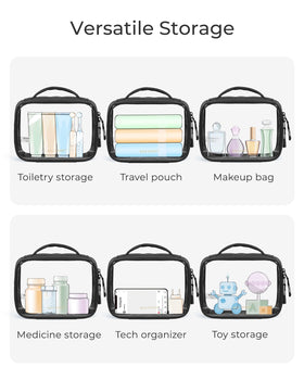 BAGSMART with four 3.4 oz bottles illustrating TSA 3-1-1 size fit