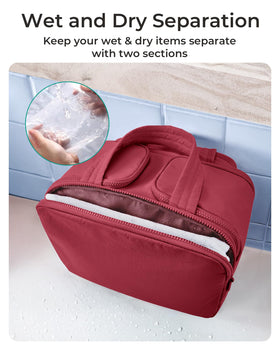 BAGSMART next to passport and sunglasses to show compact travel-friendly size