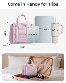 BAGSMART next to full-sized toiletries showing capacity and real-world scale