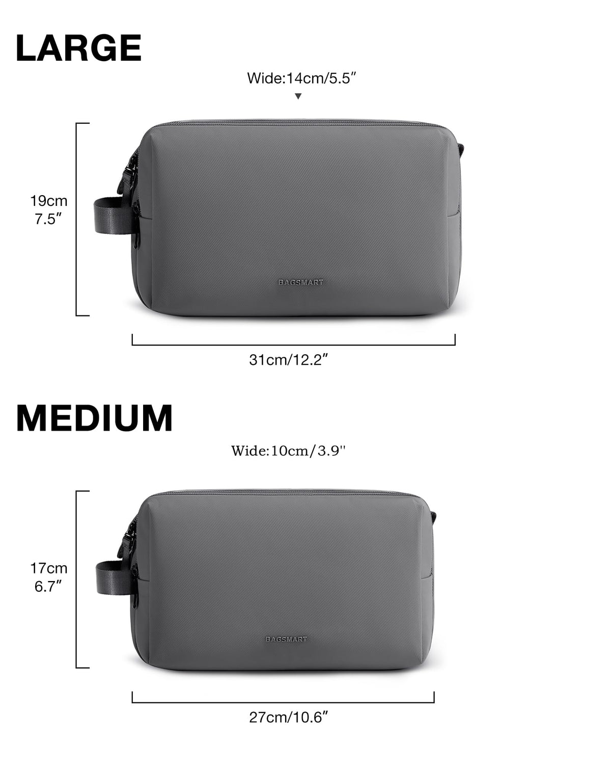 BAGSMART size comparison next to a toothbrush to show compact medium capacity and scale