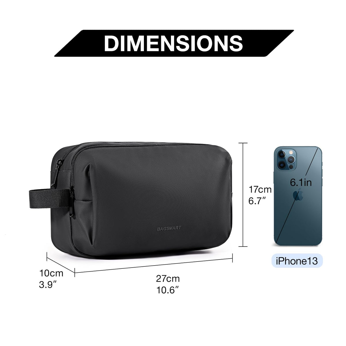 BAGSMART size comparison with travel items demonstrating large capacity benefit