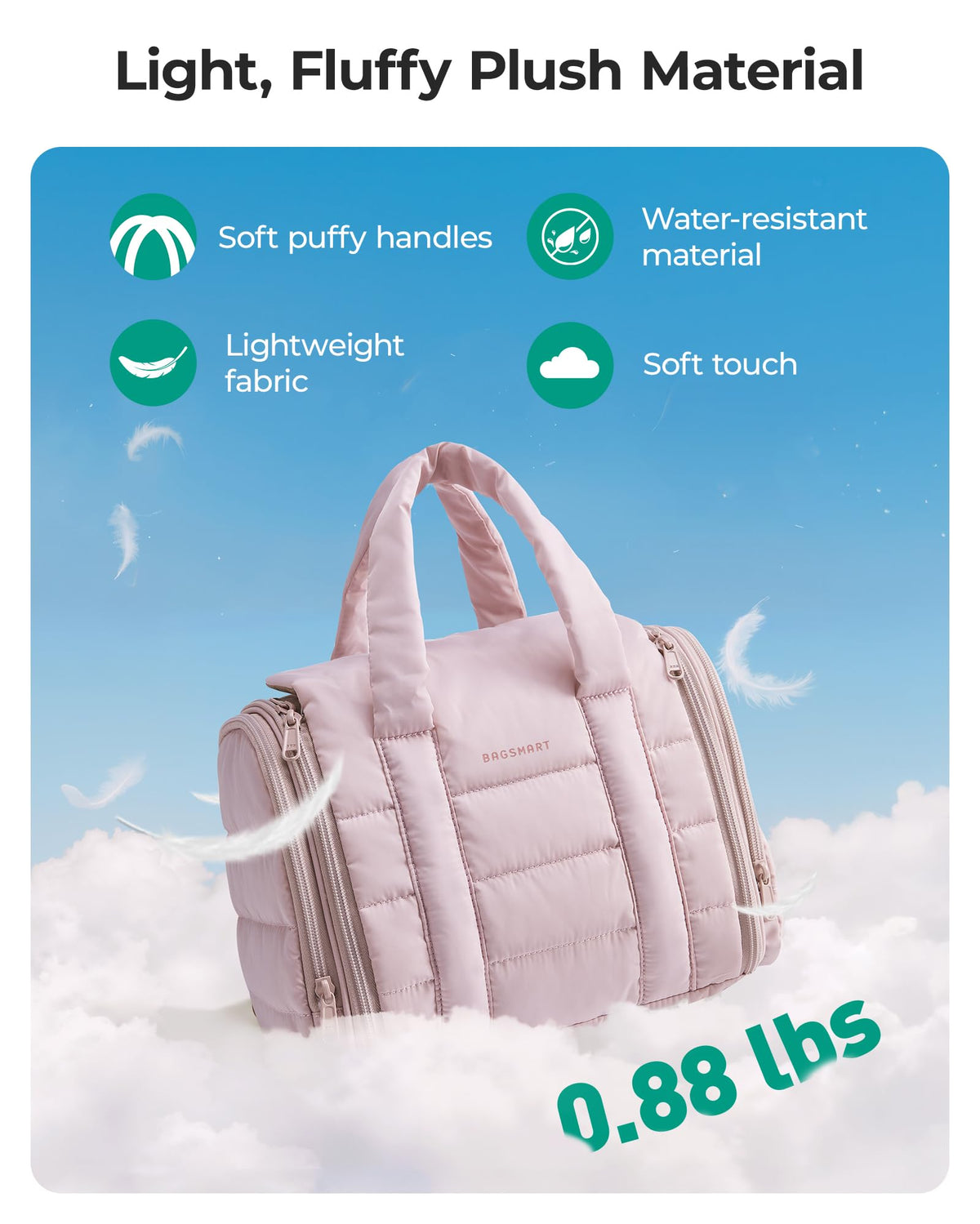 BAGSMART quilted puffy fabric texture close-up offering water resistance and padding