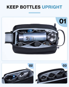 BAGSMART interior detail with elastic bottle holders securing grooming bottles to prevent spills