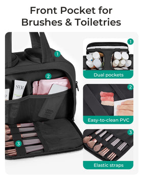 BAGSMART interior wide open showing four compartments and clear organization benefit: fast access