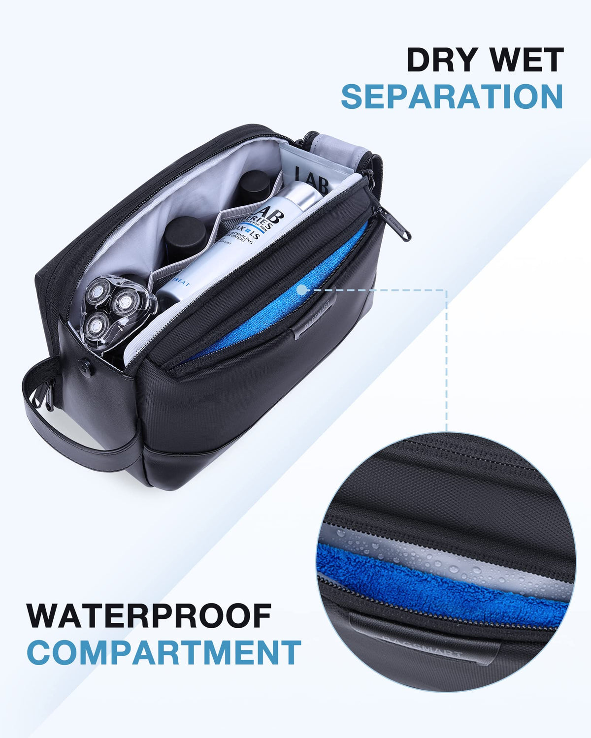 BAGSMART close of waterproof front pocket separating wet and dry items for cleaner storage