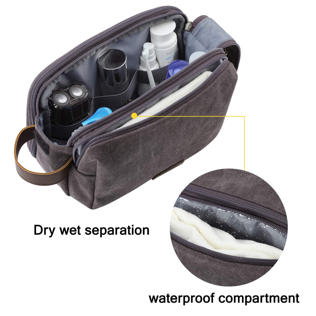 BAGSMART close-up of waterproof PVC zipper pocket protecting wet items