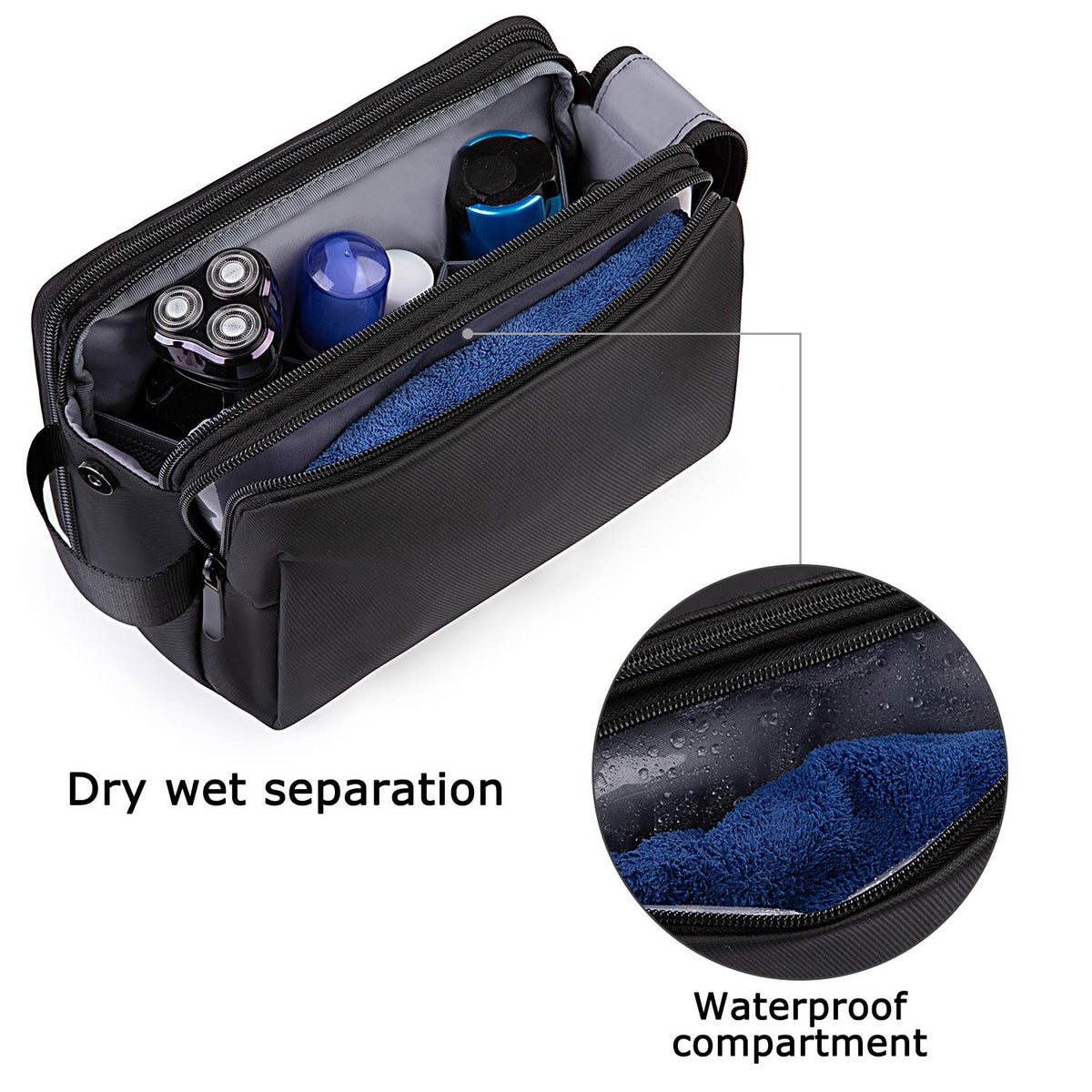 BAGSMART close-up of waterproof front pocket keeping wet items separate