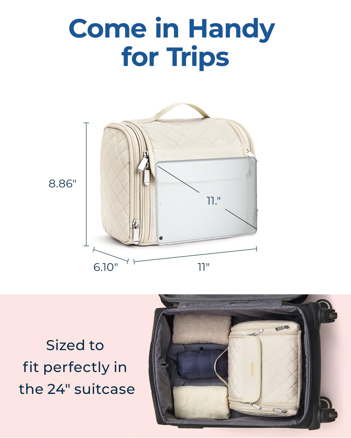 BAGSMART transparent zipper pockets displaying items for fast identification