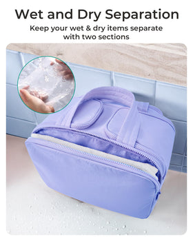 BAGSMART middle compartment with bottles standing upright to prevent spills during travel