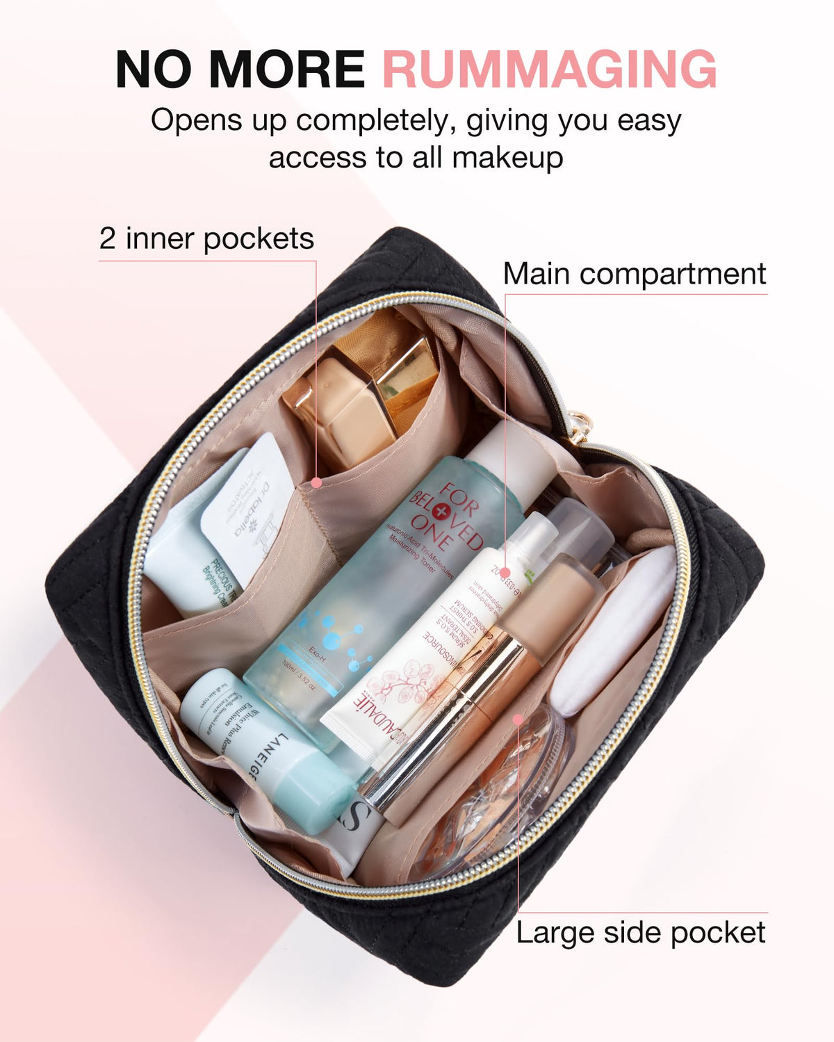 BAGSMART wide-open interior view showing organized compartments for quick access