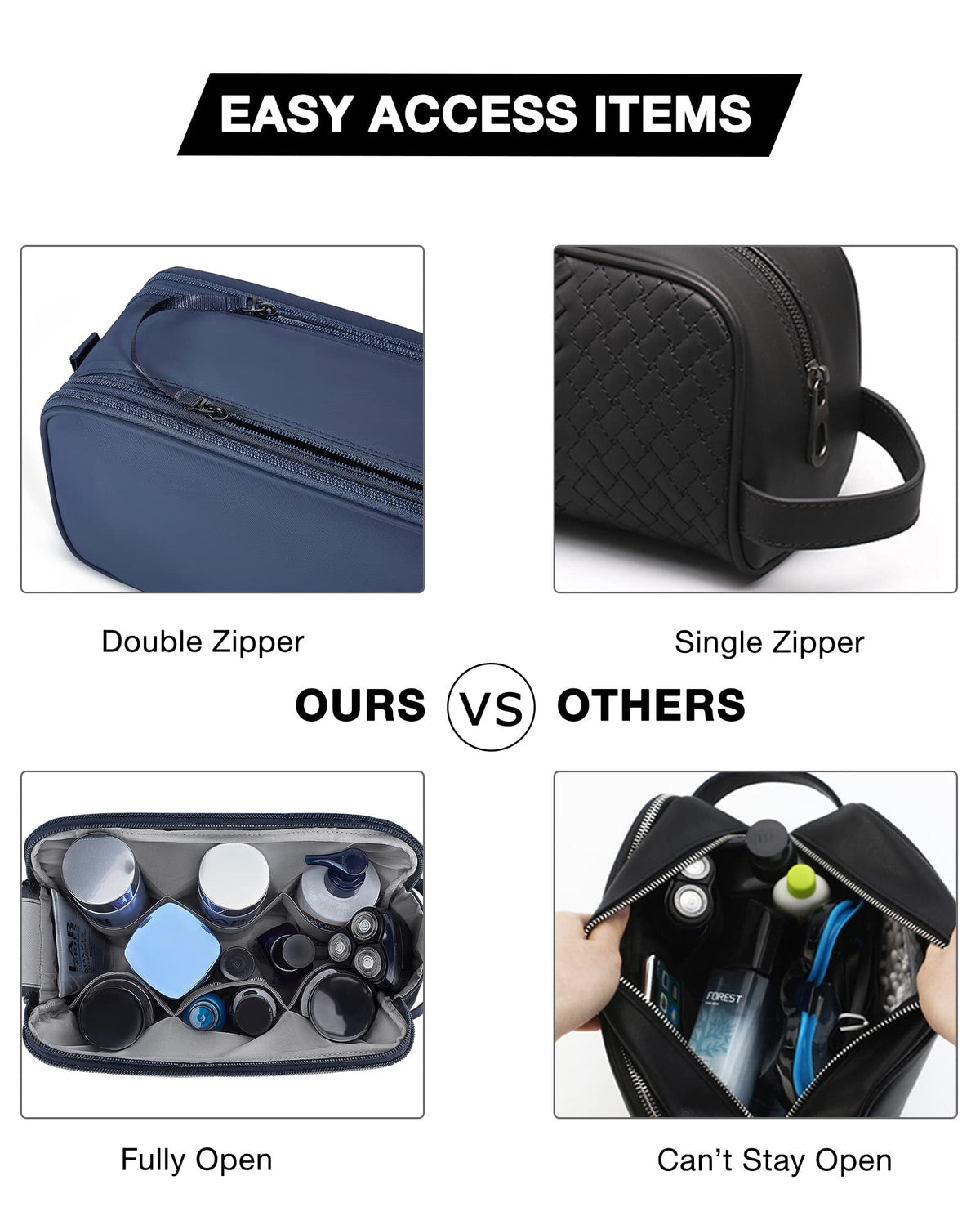 BAGSMART dual zipper and hidden snap close-up, prevents snagging and secures contents