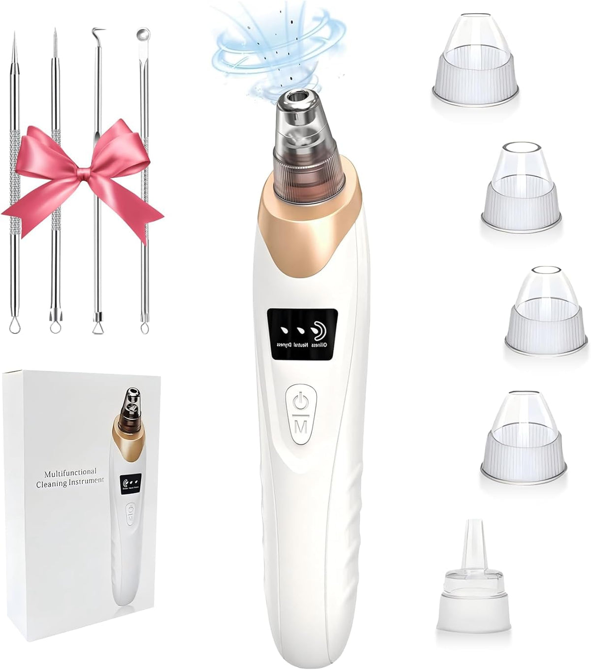 BAIIKO front view of blackhead remover showing sleek body and display, clear controls benefit