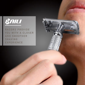 BAILI platinum double-edge blade installed ready to provide a smooth shave