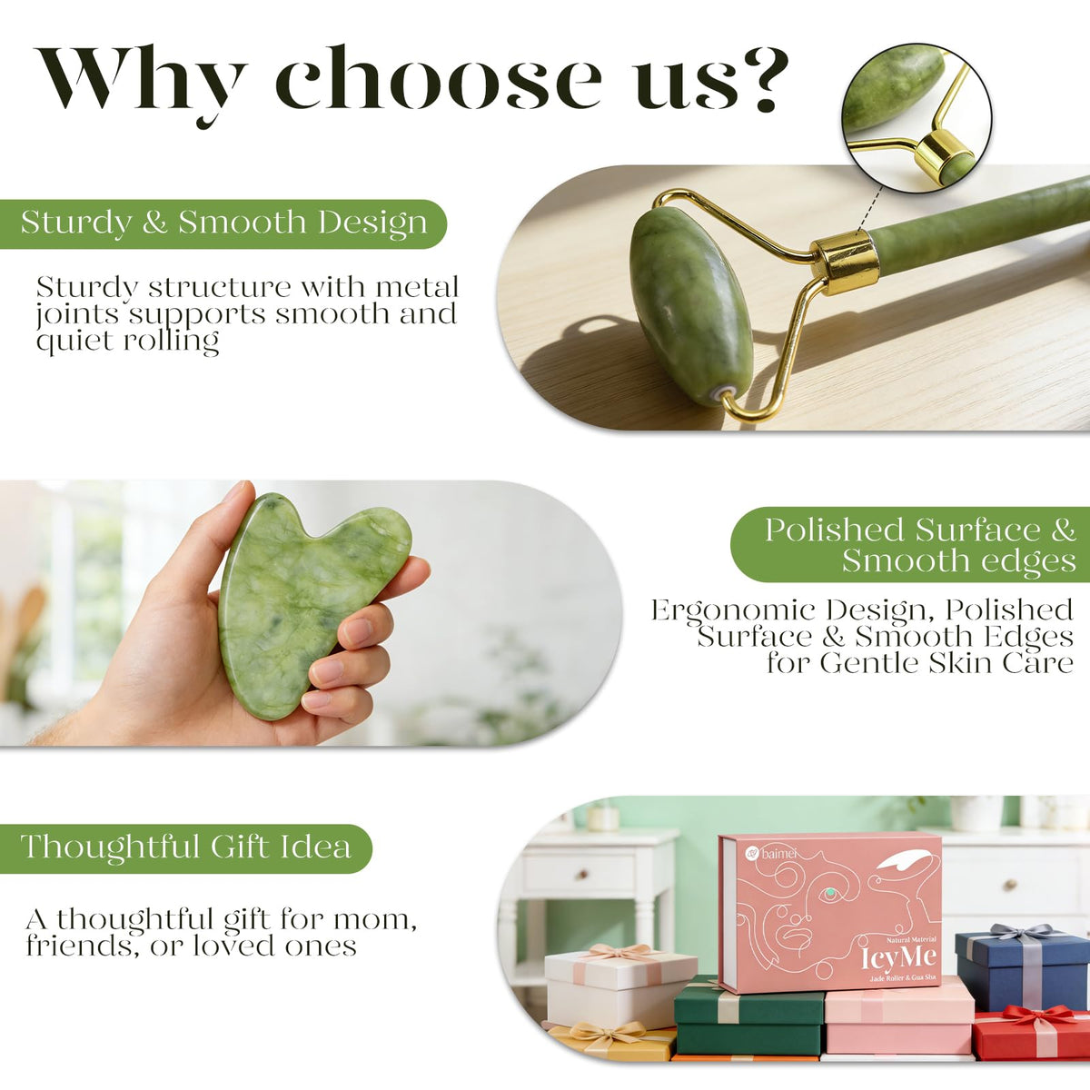 BAIMEI gua sha being used along jawline illustrating lift and tension relief benefit