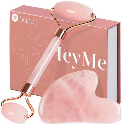 BAIMEI front packaging showing the rose quartz set and gift-ready box, promotes thoughtful gifting