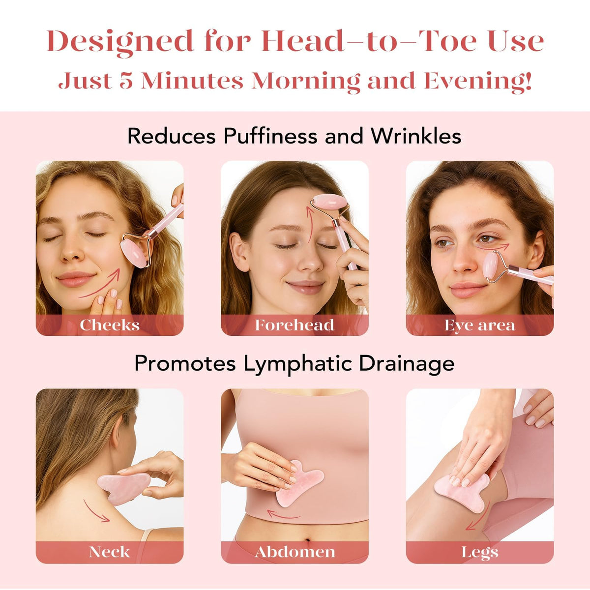 BAIMEI in-use under-eye rolling demonstrating gentle massage to reduce puffiness and soothe