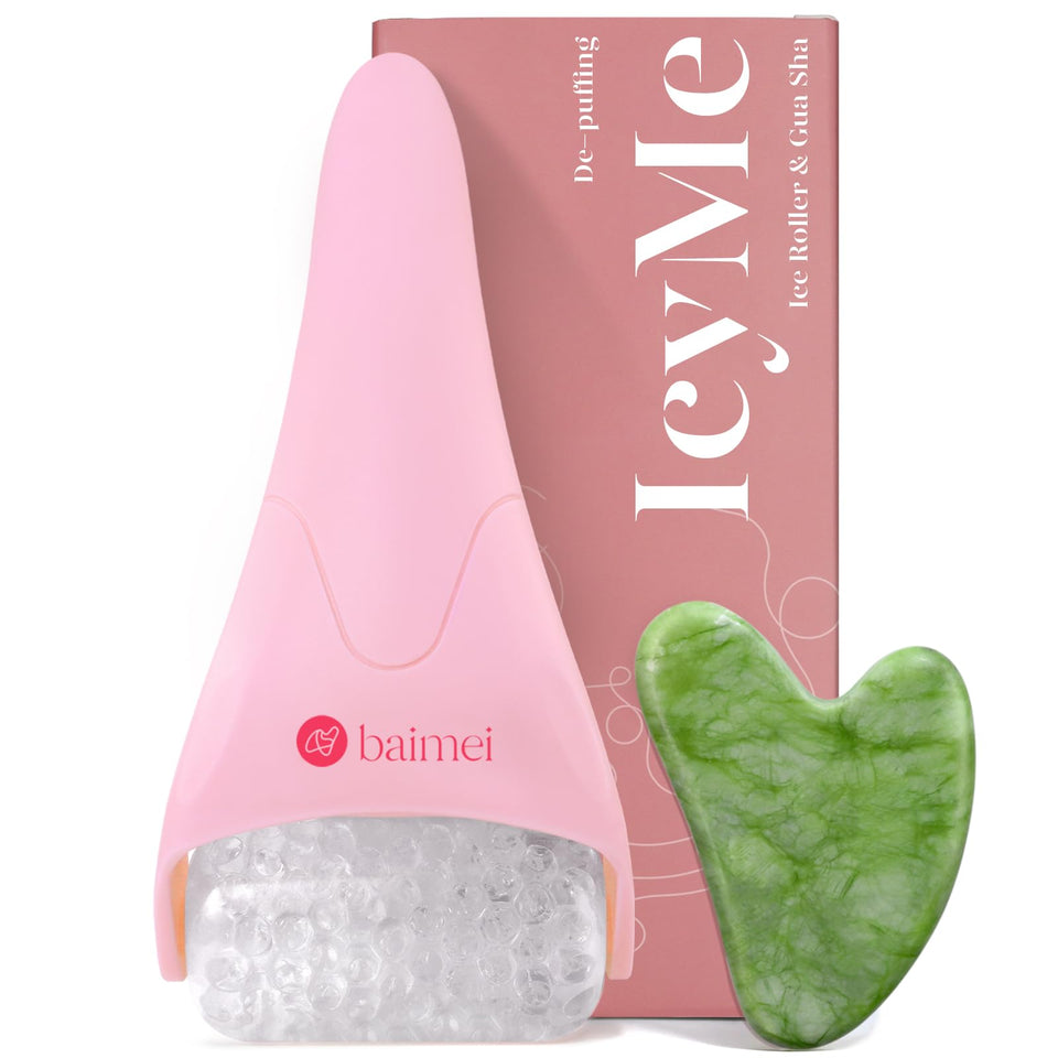 BAIMEI IcyMe roller front view showing ergonomic frame and cooling head for quick depuffing