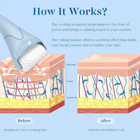 BAIMEI roller in use on cheek demonstrating reduced puffiness and instant refresh
