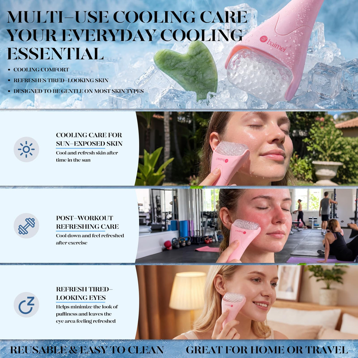 BAIMEI set frozen in freezer to show cold-ready design for immediate soothing benefits
