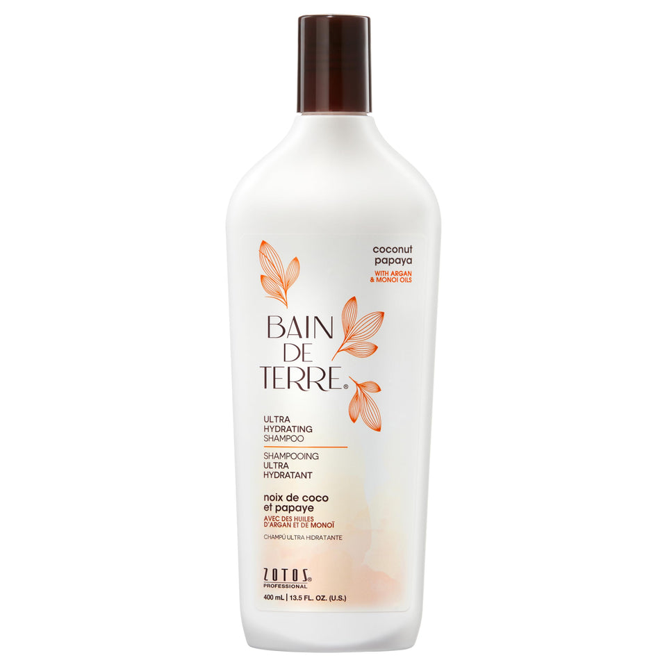 Bain de Terre front bottle showing coconut papaya formula and size benefit