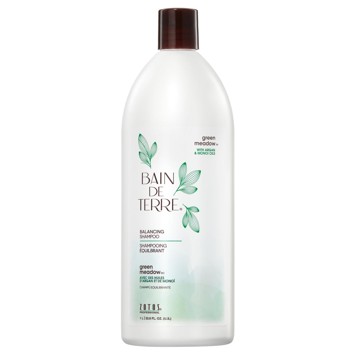 Bain de Terre bottle front view showing label and calming green design for easy identification