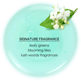 Pouring shampoo texture from Bain de Terre highlighting lightweight, non-greasy formula