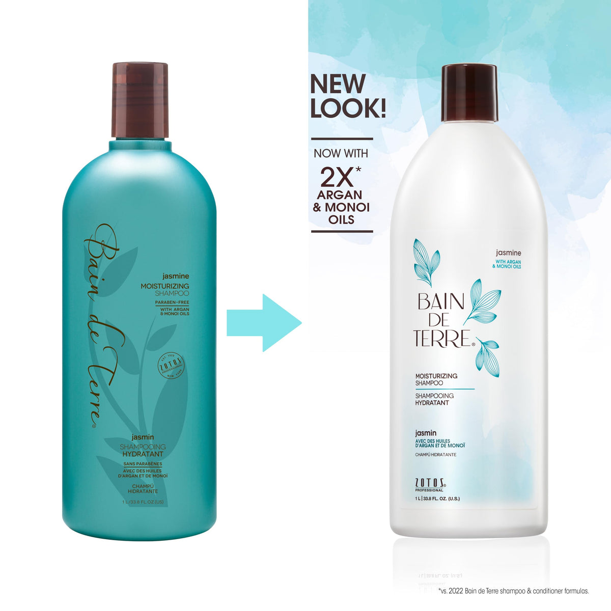 Bain de Terre label and pump close-up highlighting ingredients and ease