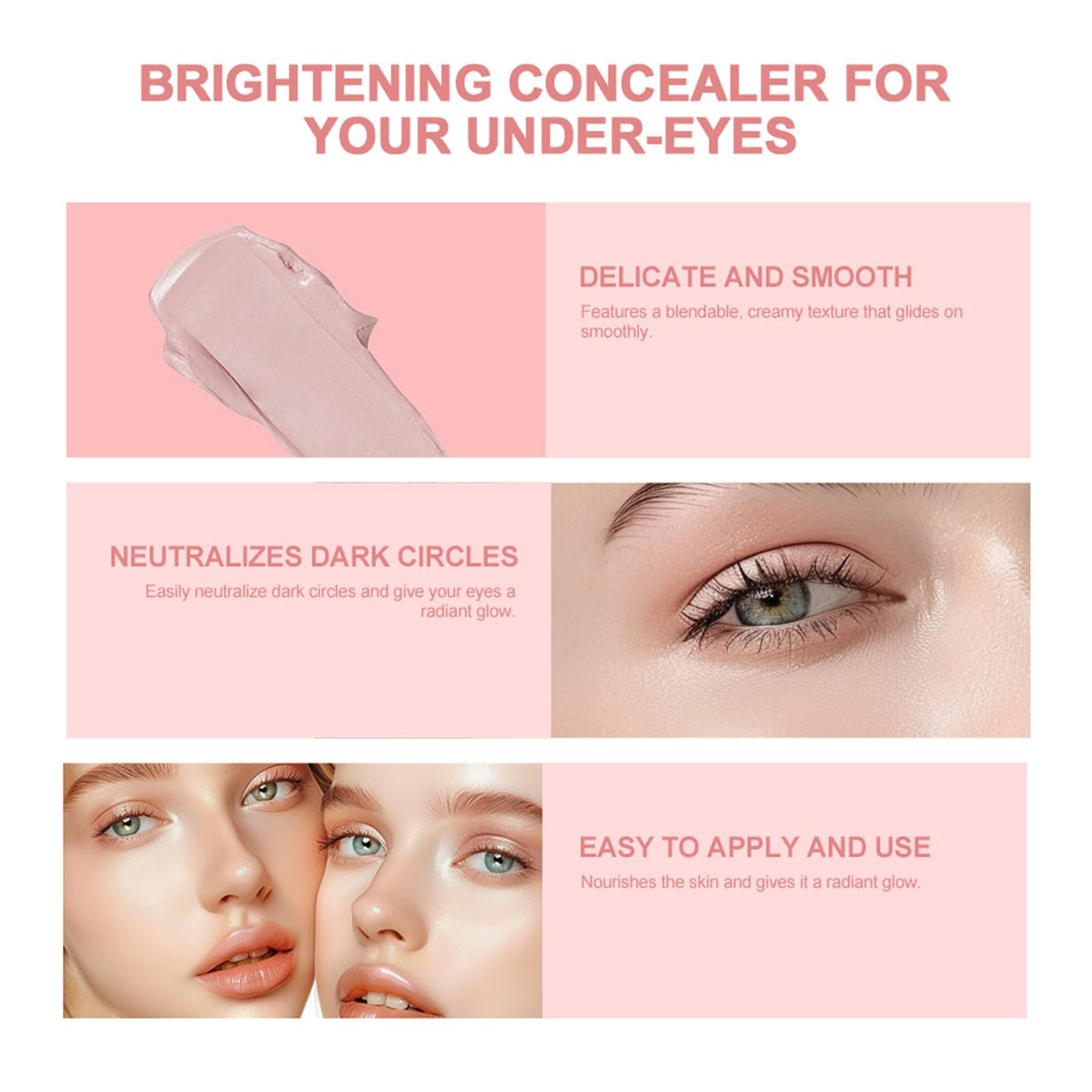 BAISEN DIARY application closeup showing under-eye brightening results and hydrated skin appearance