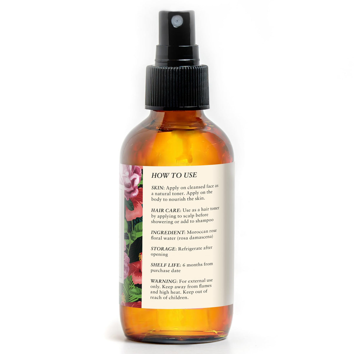 Baja Basics label close-up emphasizing pure Moroccan rose ingredient