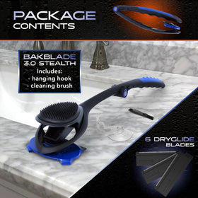 BAKBLADE beside ruler illustrating 23-inch length for full back coverage