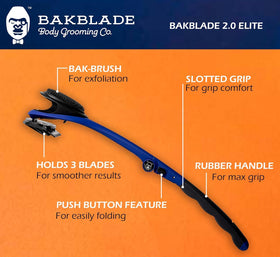 BAKBLADE exfoliating brush closeup showing prep tool to minimize ingrowns